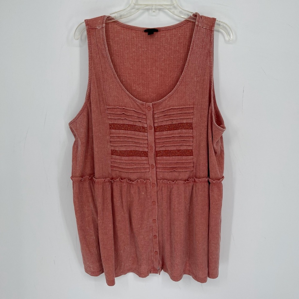 Torrid Women's Pink Texured Jersey Scoop Button Front Babydoll Tank Top Size 3X
